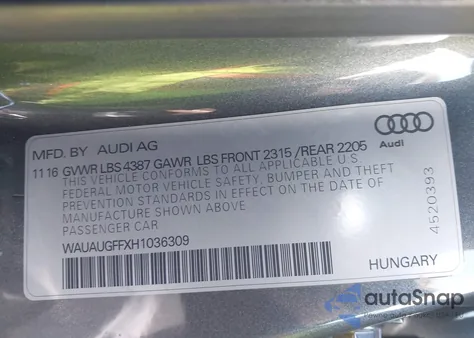 2017 Audi A3 2.0T Premium from USA, damaged, VIN WAUAUGFFXH1036309